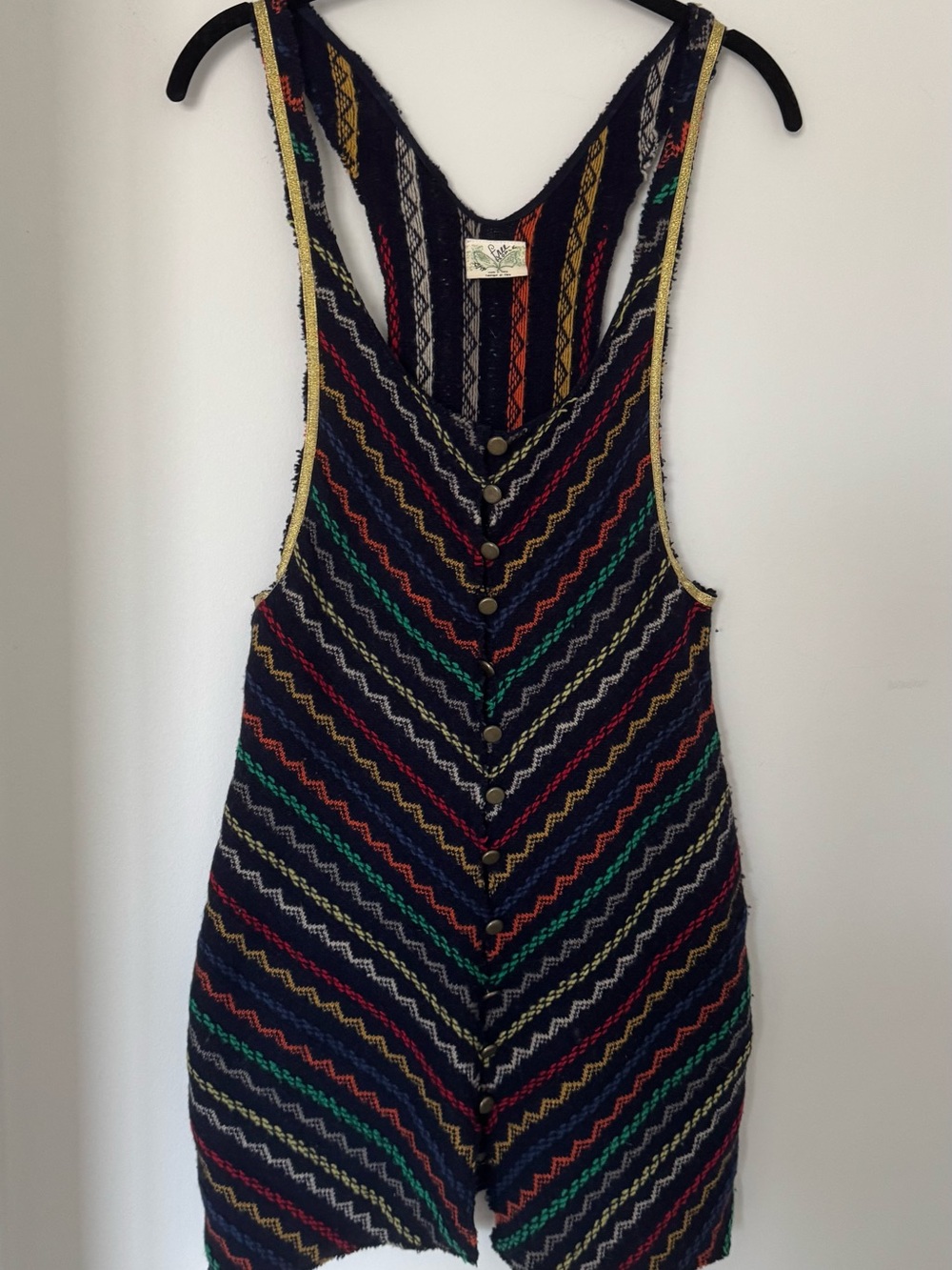 Free People 97% Wool Embroidered Boho Pinafore Mini Dress SP